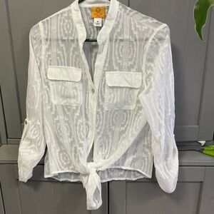 Ruby Rd. White Textured Button-Down Shirt